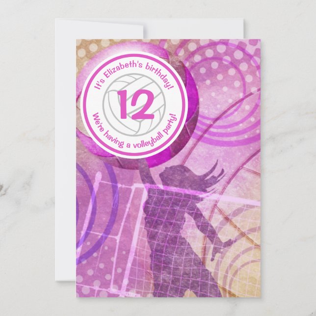 Pink Girls Geburtstagvolleyball-Party Einladung (Rückseite)