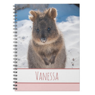 Pink Girls Individuelle Name Quokka am Strand Notizblock