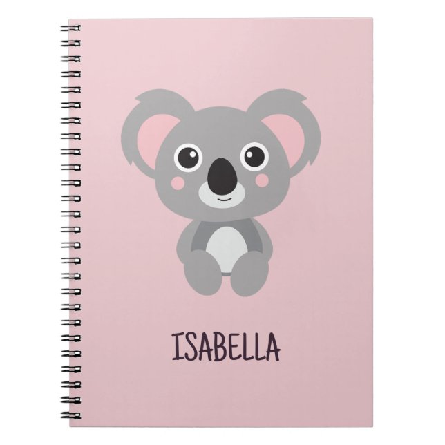 Pink Girls Koala Individuelle Name Notizblock (Vorderseite)