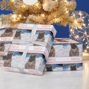 Pink Girls Personalisiert Quokka am Strand Geschenkpapier