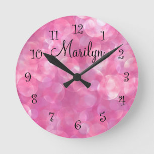 Pink Girls Room Monogram Wall Decor Clocks Runde Wanduhr