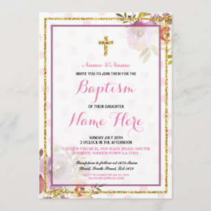 Pink Girl's Taufe Blumenladen Glitzer Einladung