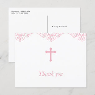 Pink Girls Taufe/Christening Danke Postkarte