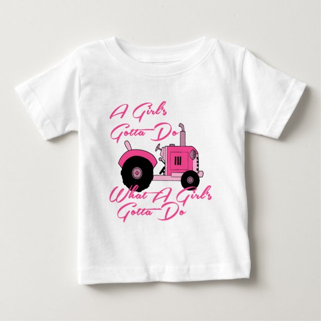 Pink Girls Tractor Baby T-shirt (Vorderseite)