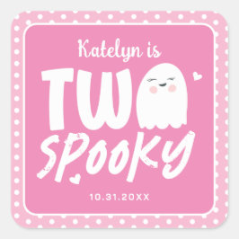 Pink Girl's Two Spooky Halloween 2. Geburtstag Quadratischer Aufkleber