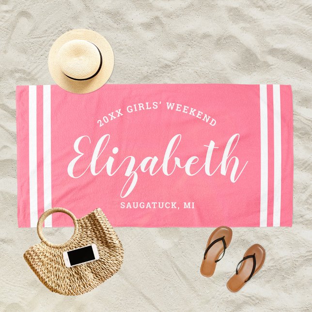 Pink Girls Weekend Personalisiert Name Strandtuch (Von Creator hochgeladen)
