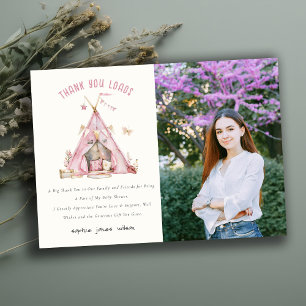 Pink Girls Zelt Sleepover Slumber Foto Geburtstag Dankeskarte