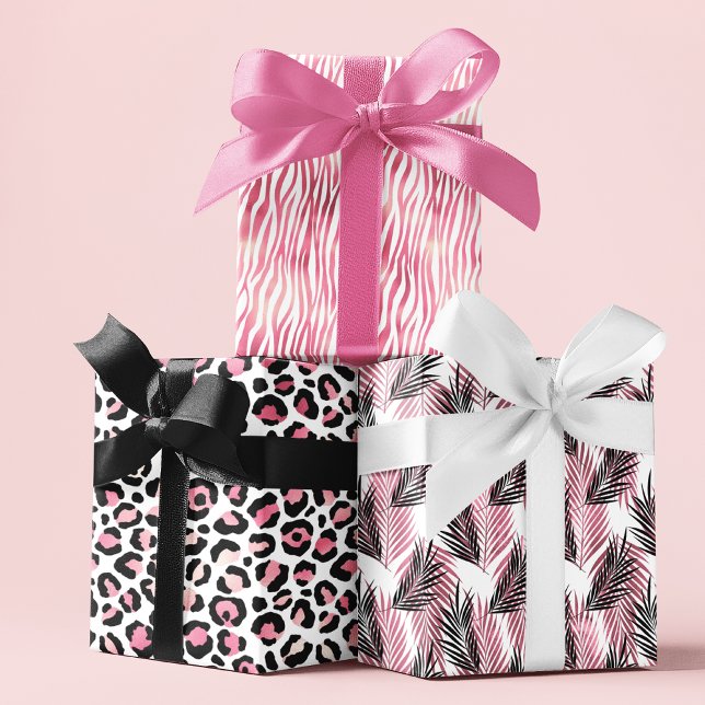 Pink Girly Animal Chic tropisches Muster Geschenkpapier Set (Von Creator hochgeladen)