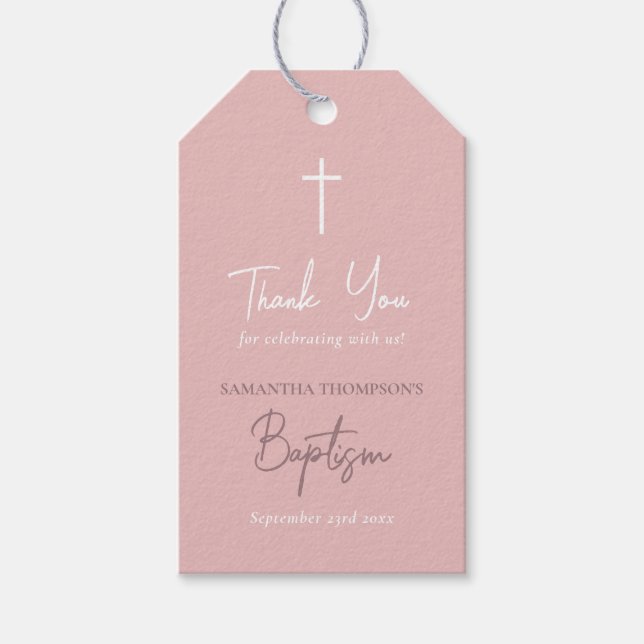 Pink Girly Baby Calligraphy Baptisc Geschenkanhänger (Vorderseite)