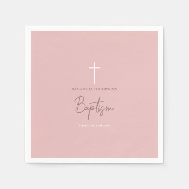 Pink Girly Baby Calligraphy Baptisc Serviette (Vorderseite)