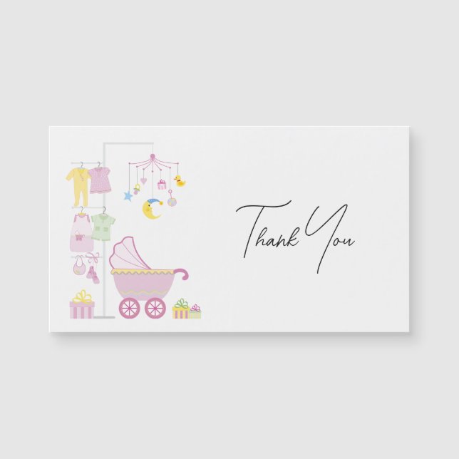 Pink Girly Baby Design Elegantes Script Vielen Dan Magnetkarte (Vorderseite)