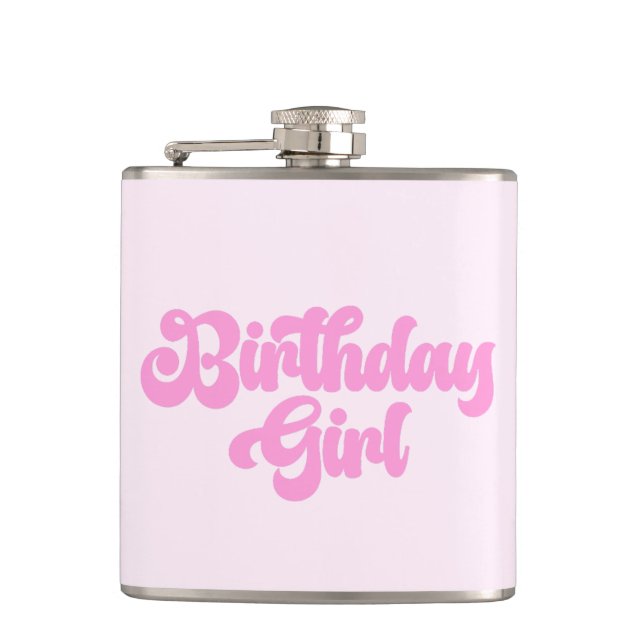 Pink Girly Birthday Girl Birthday Drink Flachmann (Vorderseite)