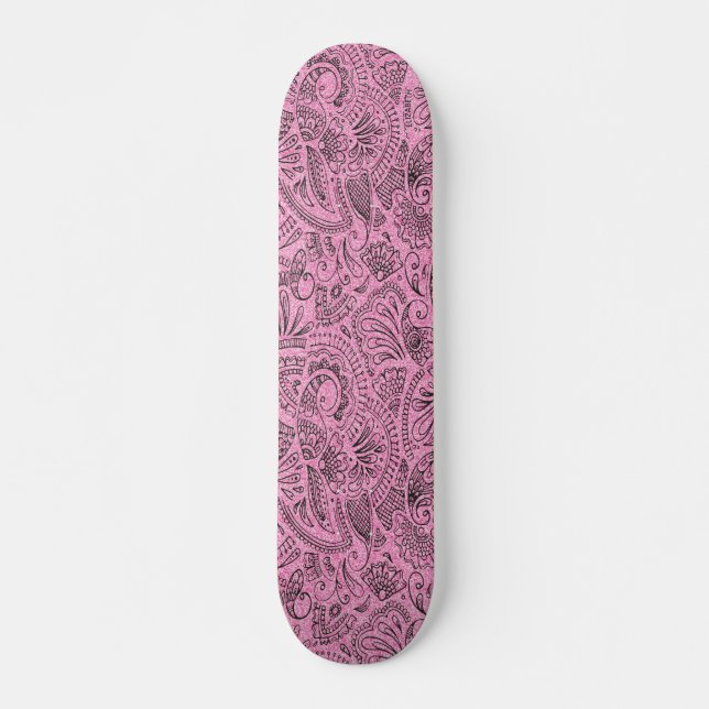 Pink Girly Boho Sketch Glitzer Glam Monogram Skateboard (Vorne)