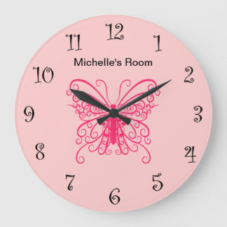 Pink Girly Butterfly-Uhren Große Wanduhr