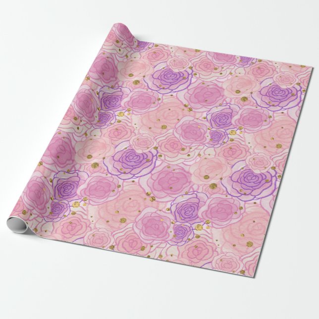 Pink Girly Chic Rose Glitzer Geschenkpapier (Ungerollt)