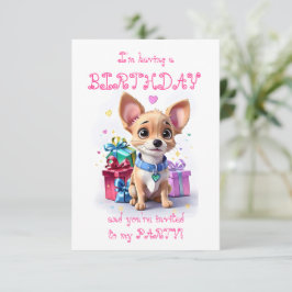 Pink Girly Chihuahua Geburtstagsparty Einladung