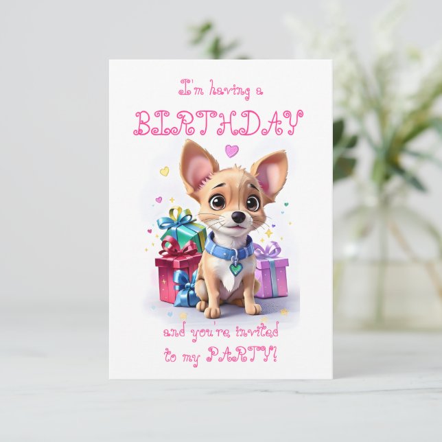 Pink Girly Chihuahua Geburtstagsparty Einladung (Stehend Vorderseite)