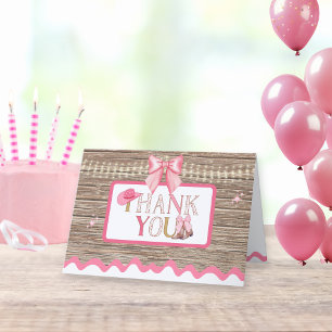 Pink Girly Coquette Cowgirl Boots Bow Dankeskarte