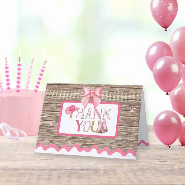 Pink Girly Coquette Cowgirl Boots Bow Dankeskarte (Von Creator hochgeladen)