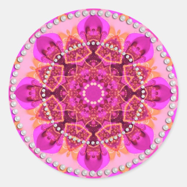 Pink Girly Delight Geometry Mandala Runder Aufkleber (Vorderseite)