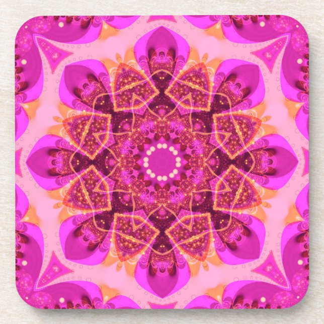 Pink Girly Delight Mandala Art: Set von sechs Jahr Getränkeuntersetzer (Vorderseite)