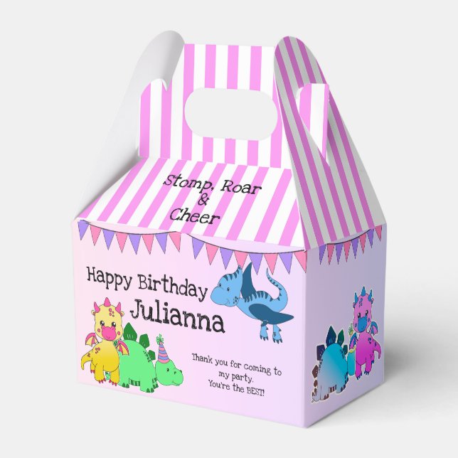 Pink Girly Dinosaur Party Geschenkschachtel (Vorderseite)