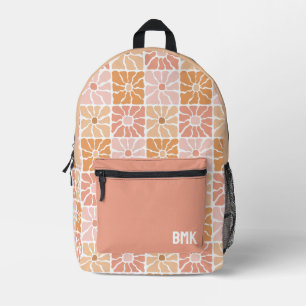 Pink Girly Floral Squares Groovy Monogram Bedruckter Rucksack