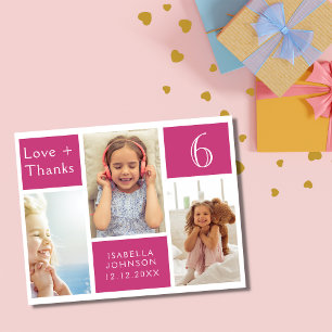 Pink Girly Foto Collage Geburtstags Liebe Dank Dankeskarte