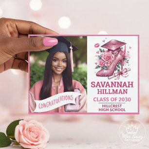 Pink Girly Foto Custom Luxury Abschluss Einladung
