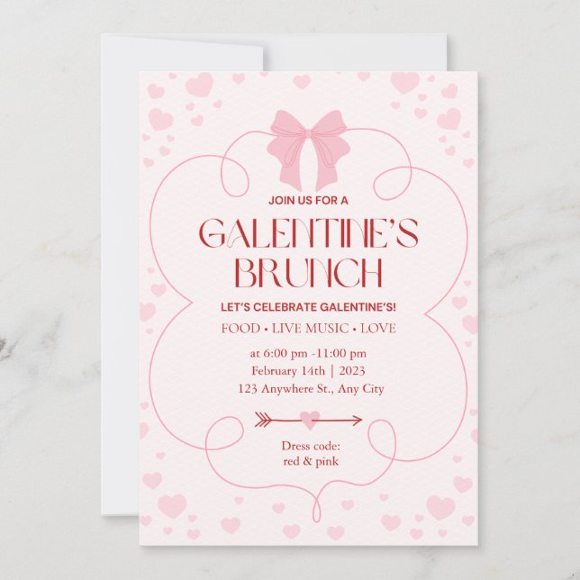 Pink Girly Galentine's Day Brunch Einladung (Vorderseite)