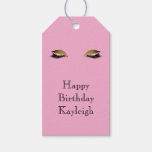 Pink Girly Gold Glam Glitzer Eyelashes Geburtstag Geschenkanhänger