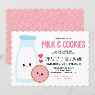 Pink Girly Kawaii Milch und Cookies Geburtstag Einladung