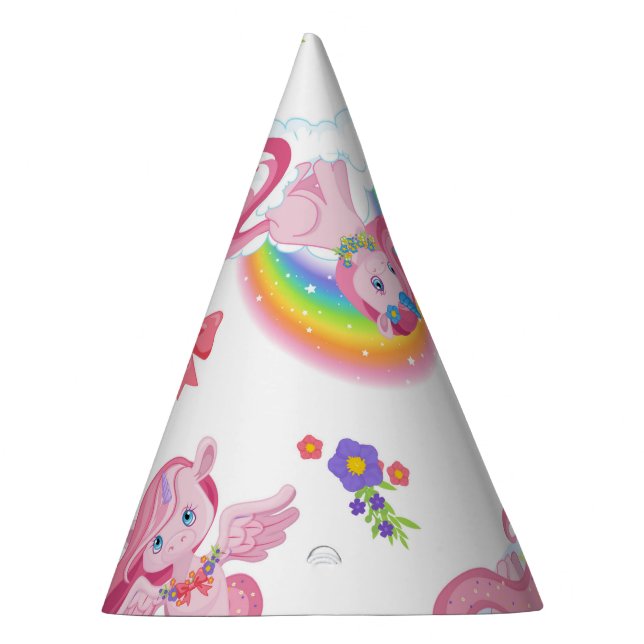 Pink Girly Magical Unicorn Rainbow Paper Party Hat Partyhütchen (Rechts)