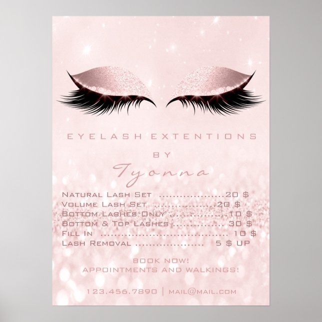 Pink Girly Makeup Eyes Lashes Erweiterungspreise Poster (Vorne)