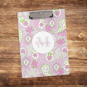 Pink Girly Niedlich Chic Preppy Paisley Monogram Klemmbrett