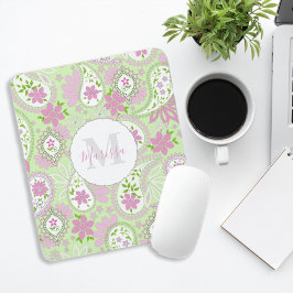 Pink Girly Niedlich Chic Preppy Paisley Monogram Mousepad