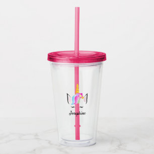 Pink Girly niedliche personalisierte Unicorn Kids Acryltrinkbecher