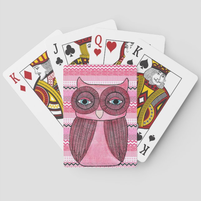 Pink Girly Owl Illustration Kartenspielen Spielkarten (Rückseite)