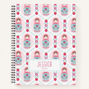 Pink Girly Pattern Monogram Spiral Notebook Notizbuch