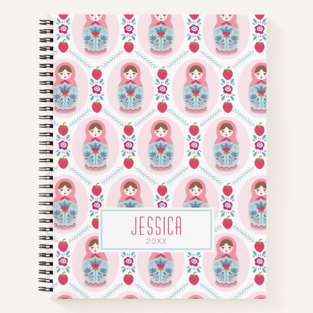 Pink Girly Pattern Monogram Spiral Notebook Notizbuch (Vorderseite)