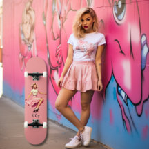 Pink Girly Retro Blonde Skater Girl