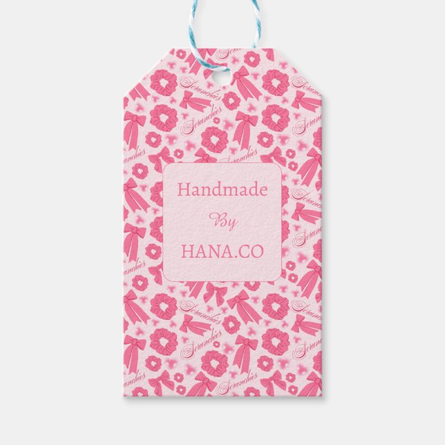 Pink Girly Scrunchies Pattern Cute Hair Accessory  Geschenkanhänger (Vorderseite)