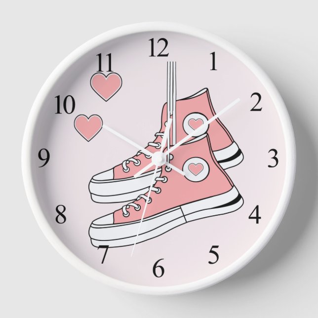 Pink Girly Sneakers Wall Clock Uhr (Vorderseite)