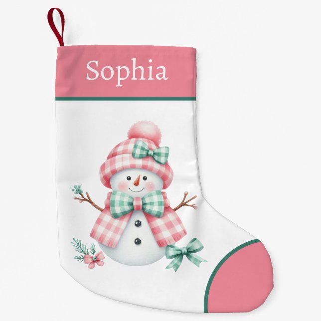 Pink Girly Snowman Weihnachts-Strumpf Kleiner Weihnachtsstrumpf (Vorderseite)