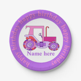 Pink Girly Tractor Happy Birthday Pappteller