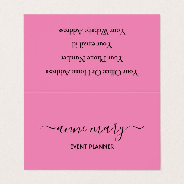 Pink Girly Trendy Calligraphy Event Plane Cool Visitenkarten (Außenseite Aufgefaltet)
