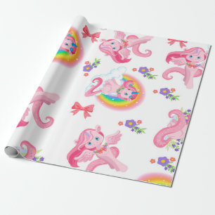 Pink Girly Unicorn Rainbow Muster Wrapping Paper Geschenkpapier