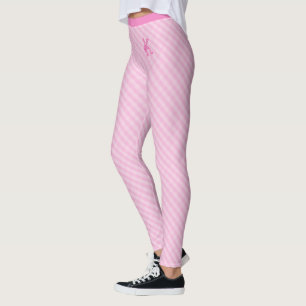 Pink Girly Vintag Gingham Muster Custom Monogram Leggings