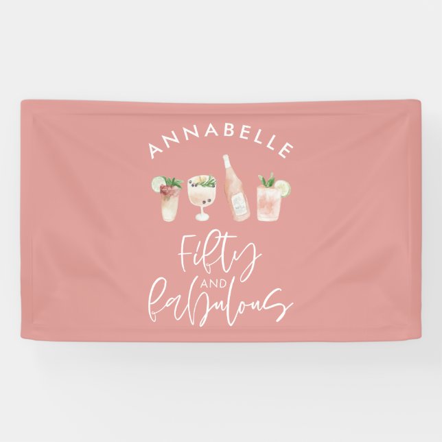 Pink Girly Water Color 50 und fabelhaften Geburtst Banner (Horizontal)