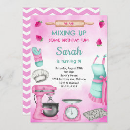 Pink Girly Watercolor Baking Birthday Einladung